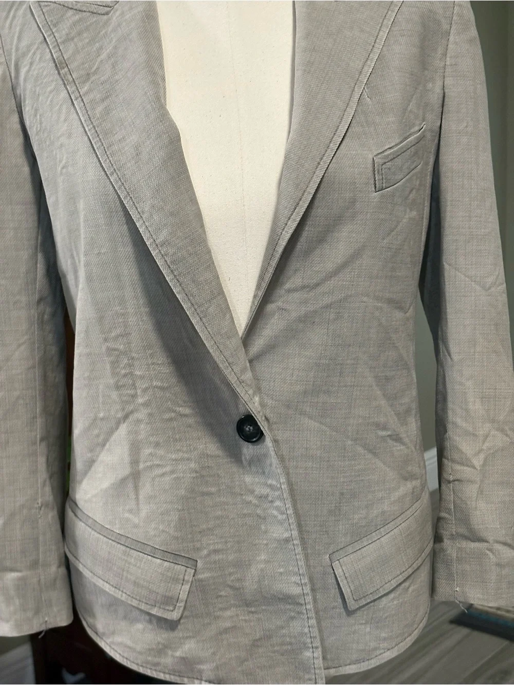 Smythe Light Gray Single-Button Tailored Blazer